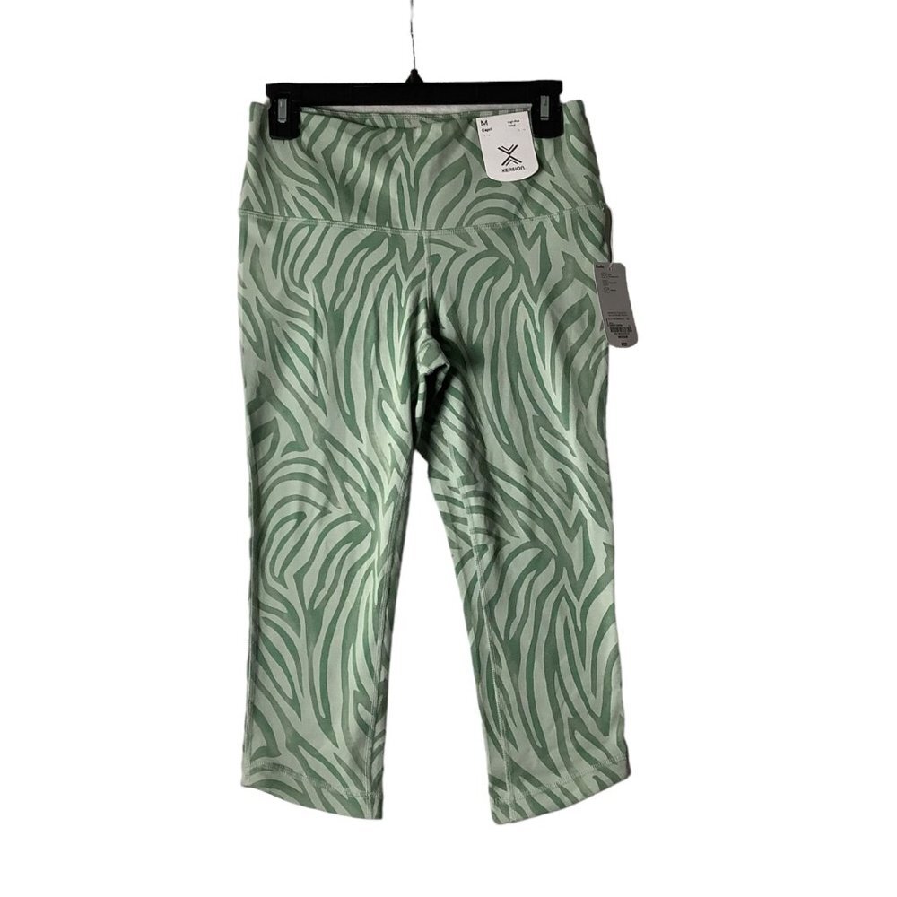 Xersion Quick-Dri Exercise‎ Capri Leggings Women Medium Green  Zebra Abstract